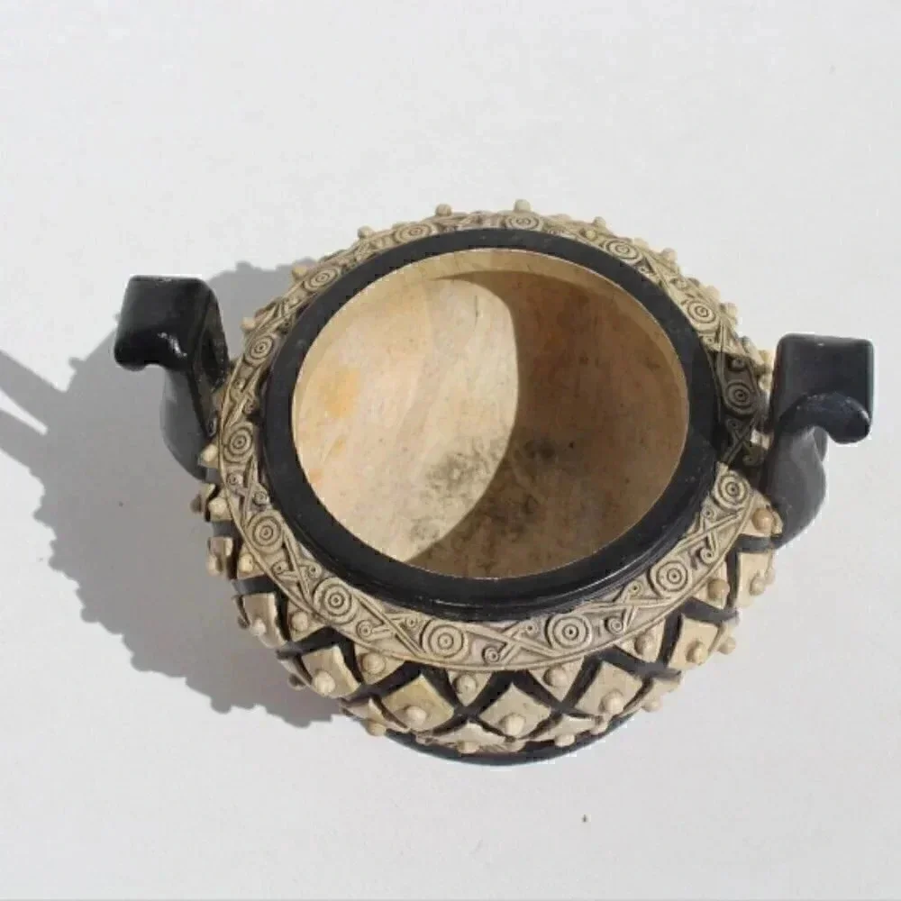 Antique Vintage Aztec Egyptian HARD STONE CARVED CENSOR Trinket Box Missing Top